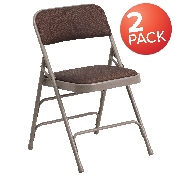 2 Pk. HERCULES Series Curved Triple Braced & Double Hinged Brown Patterned Fabric Metal Folding Chair, 2-AW-MC309AF-BRN-GG