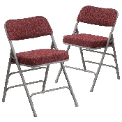 2 Pk. HERCULES Series Premium Curved Triple Braced & Double Hinged Burgundy Fabric Metal Folding Chair, 2-AW-MC320AF-BG-GG, 2-AW-MC320AF-BG-GG