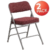 2 Pk. HERCULES Series Premium Curved Triple Braced & Double Hinged Burgundy Fabric Metal Folding Chair, 2-AW-MC320AF-BG-GG, 2-AW-MC320AF-BG-GG