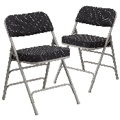 2 Pk. HERCULES Series Premium Curved Triple Braced & Double Hinged Black Pin-Dot Fabric Metal Folding Chair, 2-AW-MC320AF-BK-GG