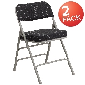 2 Pk. HERCULES Series Premium Curved Triple Braced & Double Hinged Black Pin-Dot Fabric Metal Folding Chair, 2-AW-MC320AF-BK-GG