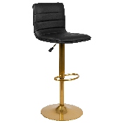 Modern Black Vinyl Adjustable Bar Stool with Back, Counter Height Swivel Stool with Gold Pedestal Base, Set of 2, 2-CH-92023-1-BK-G-GG