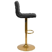 Modern Black Vinyl Adjustable Bar Stool with Back, Counter Height Swivel Stool with Gold Pedestal Base, Set of 2, 2-CH-92023-1-BK-G-GG