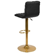 Modern Black Vinyl Adjustable Bar Stool with Back, Counter Height Swivel Stool with Gold Pedestal Base, Set of 2, 2-CH-92023-1-BK-G-GG