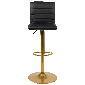 Modern Black Vinyl Adjustable Bar Stool with Back, Counter Height Swivel Stool with Gold Pedestal Base, Set of 2, 2-CH-92023-1-BK-G-GG