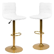 Modern White Vinyl Adjustable Bar Stool with Back, Counter Height Swivel Stool with Gold Pedestal Base, Set of 2, 2-CH-92023-1-WH-G-GG
