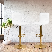 Modern White Vinyl Adjustable Bar Stool with Back, Counter Height Swivel Stool with Gold Pedestal Base, Set of 2, 2-CH-92023-1-WH-G-GG