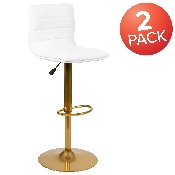 Modern White Vinyl Adjustable Bar Stool with Back, Counter Height Swivel Stool with Gold Pedestal Base, Set of 2, 2-CH-92023-1-WH-G-GG