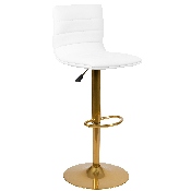 Modern White Vinyl Adjustable Bar Stool with Back, Counter Height Swivel Stool with Gold Pedestal Base, Set of 2, 2-CH-92023-1-WH-G-GG