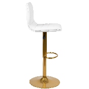Modern White Vinyl Adjustable Bar Stool with Back, Counter Height Swivel Stool with Gold Pedestal Base, Set of 2, 2-CH-92023-1-WH-G-GG