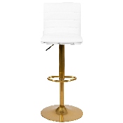 Modern White Vinyl Adjustable Bar Stool with Back, Counter Height Swivel Stool with Gold Pedestal Base, Set of 2, 2-CH-92023-1-WH-G-GG