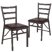 2 Pk. HERCULES Series Brown Folding Ladder Back Metal Chair with Brown Vinyl Seat, 2-CY-180841-GG
