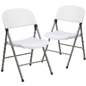 HERCULES Series White Plastic Folding Chairs - Set of 2 Lightweight Folding Chairs with Gray Frame, 2-DAD-YCD-70-WH-GG