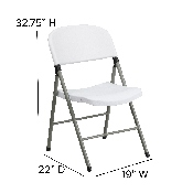 HERCULES Series White Plastic Folding Chairs - Set of 2 Lightweight Folding Chairs with Gray Frame, 2-DAD-YCD-70-WH-GG