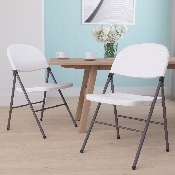 HERCULES Series White Plastic Folding Chairs - Set of 2 Lightweight Folding Chairs with Gray Frame, 2-DAD-YCD-70-WH-GG