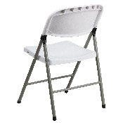 HERCULES Series White Plastic Folding Chairs - Set of 2 Lightweight Folding Chairs with Gray Frame, 2-DAD-YCD-70-WH-GG