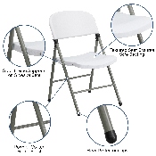 HERCULES Series White Plastic Folding Chairs - Set of 2 Lightweight Folding Chairs with Gray Frame, 2-DAD-YCD-70-WH-GG