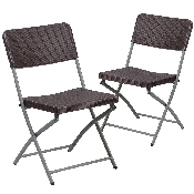 2 Pk. HERCULES Series Brown Rattan Plastic Folding Chair with Gray Frame, 2-DAD-YCZ-61-GG