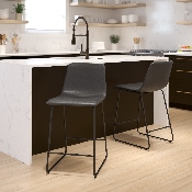 24 inch LeatherSoft Counter Height Barstools in Gray, Set of 2, 2-ET-ER18345-24-GY-GG