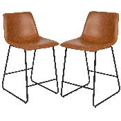 24 inch LeatherSoft Counter Height Barstools in Light Brown, Set of 2, 2-ET-ER18345-24-LB-GG