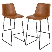30 inch LeatherSoft Bar Height Barstools in Light Brown, Set of 2, 2-ET-ER18345-30-LB-GG