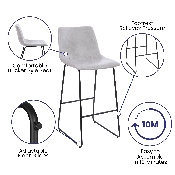 30 inch LeatherSoft Bar Height Barstools in Light Gray, Set of 2, 2-ET-ER18345-30-LG-GG