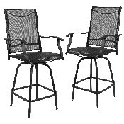 Patio Bar Height Stools Set of 2, All-Weather Textilene Swivel Patio Stools and Deck Chairs with High Back & Armrests in Black, 2-ET-SWVLPTO-30-BK-GG