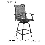 Patio Bar Height Stools Set of 2, All-Weather Textilene Swivel Patio Stools and Deck Chairs with High Back & Armrests in Black, 2-ET-SWVLPTO-30-BK-GG