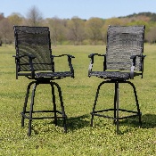Patio Bar Height Stools Set of 2, All-Weather Textilene Swivel Patio Stools and Deck Chairs with High Back & Armrests in Black, 2-ET-SWVLPTO-30-BK-GG