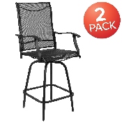 Patio Bar Height Stools Set of 2, All-Weather Textilene Swivel Patio Stools and Deck Chairs with High Back & Armrests in Black, 2-ET-SWVLPTO-30-BK-GG