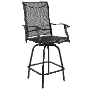 Patio Bar Height Stools Set of 2, All-Weather Textilene Swivel Patio Stools and Deck Chairs with High Back & Armrests in Black, 2-ET-SWVLPTO-30-BK-GG