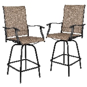 Patio Bar Height Stools Set of 2, All-Weather Textilene Swivel Patio Stools and Deck Chairs with High Back & Armrests in Brown, 2-ET-SWVLPTO-30-GG