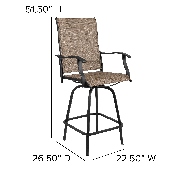 Patio Bar Height Stools Set of 2, All-Weather Textilene Swivel Patio Stools and Deck Chairs with High Back & Armrests in Brown, 2-ET-SWVLPTO-30-GG