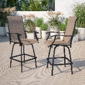Patio Bar Height Stools Set of 2, All-Weather Textilene Swivel Patio Stools and Deck Chairs with High Back & Armrests in Brown, 2-ET-SWVLPTO-30-GG