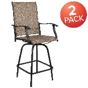 Patio Bar Height Stools Set of 2, All-Weather Textilene Swivel Patio Stools and Deck Chairs with High Back & Armrests in Brown, 2-ET-SWVLPTO-30-GG