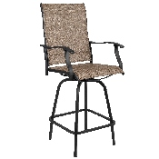 Patio Bar Height Stools Set of 2, All-Weather Textilene Swivel Patio Stools and Deck Chairs with High Back & Armrests in Brown, 2-ET-SWVLPTO-30-GG
