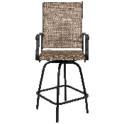 Patio Bar Height Stools Set of 2, All-Weather Textilene Swivel Patio Stools and Deck Chairs with High Back & Armrests in Brown, 2-ET-SWVLPTO-30-GG