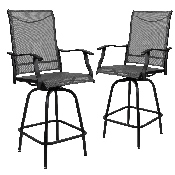 Patio Bar Height Stools Set of 2, All-Weather Textilene Swivel Patio Stools and Deck Chairs with High Back & Armrests in Gray, 2-ET-SWVLPTO-30-GR-GG