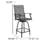 Patio Bar Height Stools Set of 2, All-Weather Textilene Swivel Patio Stools and Deck Chairs with High Back & Armrests in Gray, 2-ET-SWVLPTO-30-GR-GG
