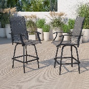 Patio Bar Height Stools Set of 2, All-Weather Textilene Swivel Patio Stools and Deck Chairs with High Back & Armrests in Gray, 2-ET-SWVLPTO-30-GR-GG