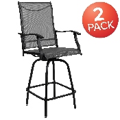 Patio Bar Height Stools Set of 2, All-Weather Textilene Swivel Patio Stools and Deck Chairs with High Back & Armrests in Gray, 2-ET-SWVLPTO-30-GR-GG