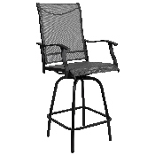 Patio Bar Height Stools Set of 2, All-Weather Textilene Swivel Patio Stools and Deck Chairs with High Back & Armrests in Gray, 2-ET-SWVLPTO-30-GR-GG