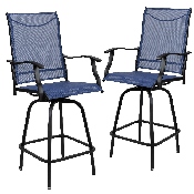 Patio Bar Height Stools Set of 2, All-Weather Textilene Swivel Patio Stools and Deck Chairs with High Back & Armrests in Navy, 2-ET-SWVLPTO-30-NV-GG