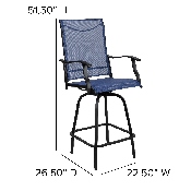 Patio Bar Height Stools Set of 2, All-Weather Textilene Swivel Patio Stools and Deck Chairs with High Back & Armrests in Navy, 2-ET-SWVLPTO-30-NV-GG