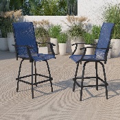 Patio Bar Height Stools Set of 2, All-Weather Textilene Swivel Patio Stools and Deck Chairs with High Back & Armrests in Navy, 2-ET-SWVLPTO-30-NV-GG