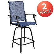 Patio Bar Height Stools Set of 2, All-Weather Textilene Swivel Patio Stools and Deck Chairs with High Back & Armrests in Navy, 2-ET-SWVLPTO-30-NV-GG