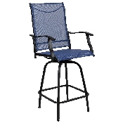 Patio Bar Height Stools Set of 2, All-Weather Textilene Swivel Patio Stools and Deck Chairs with High Back & Armrests in Navy, 2-ET-SWVLPTO-30-NV-GG