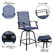 Patio Bar Height Stools Set of 2, All-Weather Textilene Swivel Patio Stools and Deck Chairs with High Back & Armrests in Navy, 2-ET-SWVLPTO-30-NV-GG
