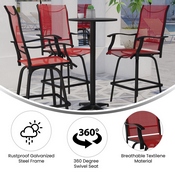Valerie Patio Bar Height Stools Set of 2, All-Weather Textilene Swivel Patio Stools with High Back & Armrests in Red, 2-ET-SWVLPTO-30-RD-GG