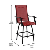 Valerie Patio Bar Height Stools Set of 2, All-Weather Textilene Swivel Patio Stools with High Back & Armrests in Red, 2-ET-SWVLPTO-30-RD-GG